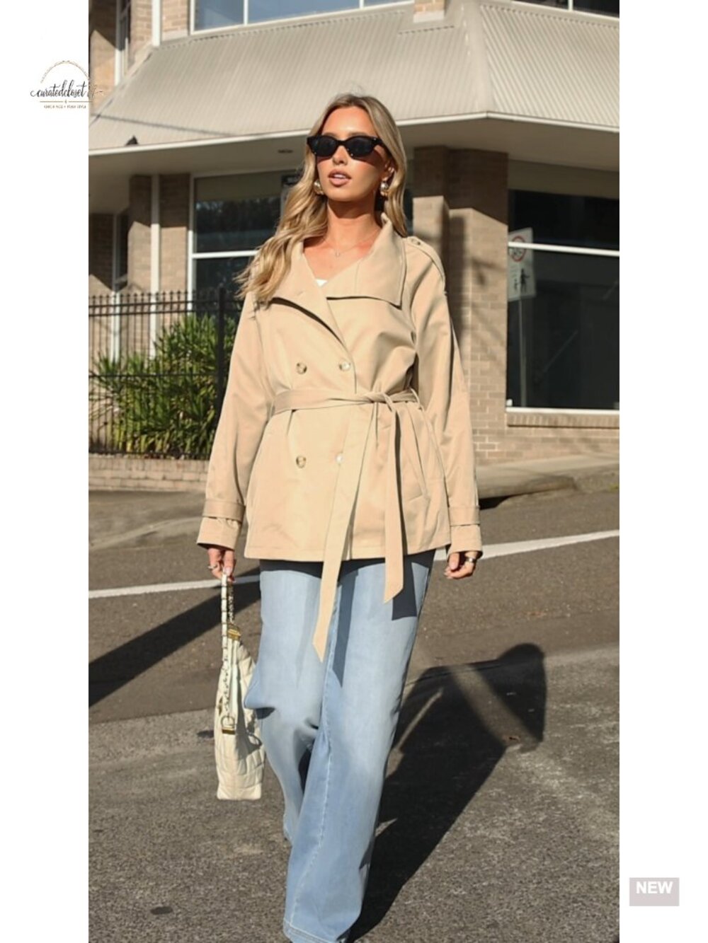Women's Short Trench Coat Double Breasted Belted Water Repellent Twill - Picture 6 of 6